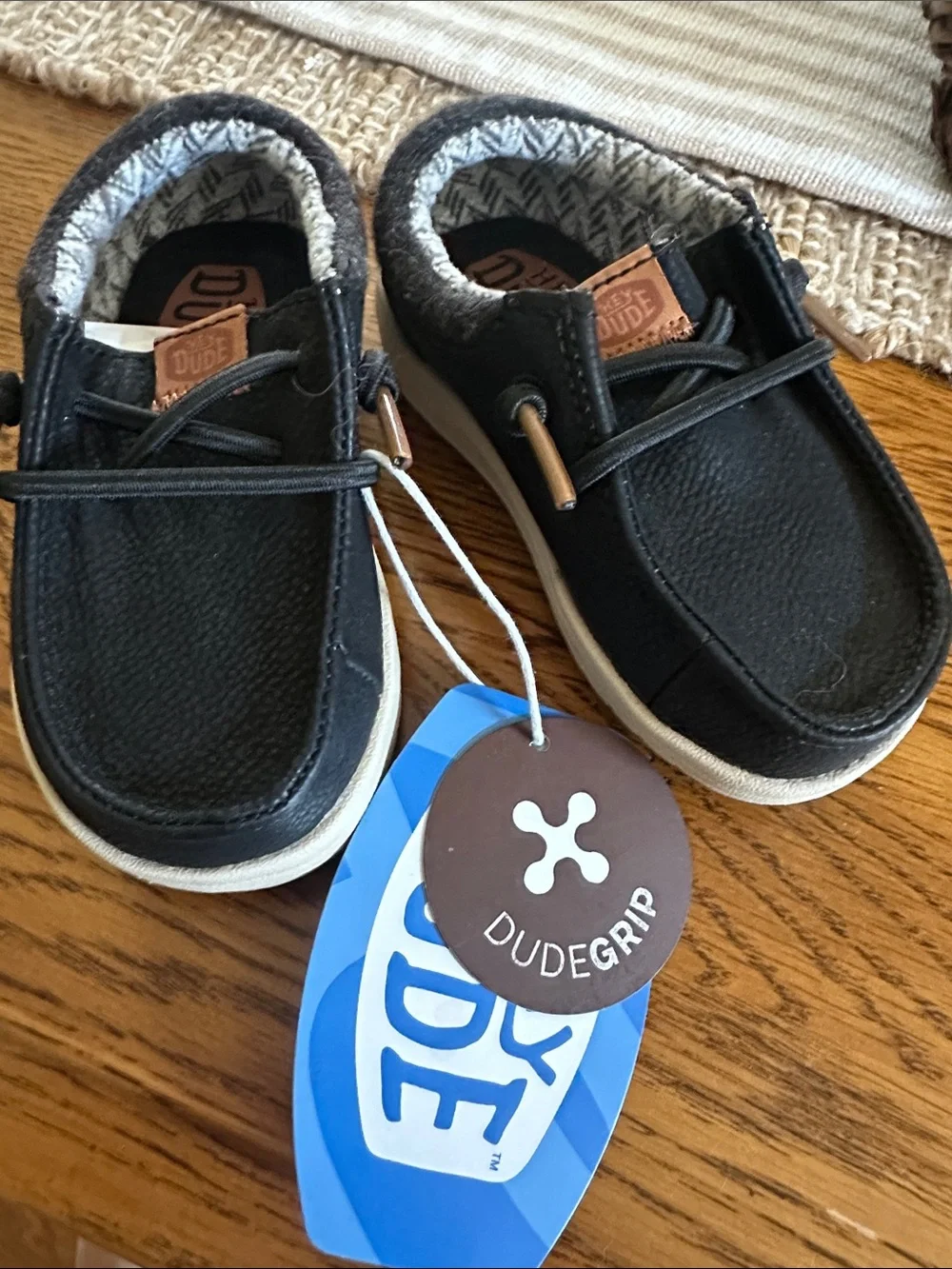 Hey Dude Kids Black Slip-On Moccasins with Tan Accent